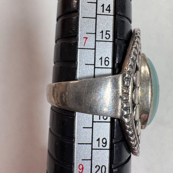Vintage Sterling Silver Oval Turquoise Ring Beaded Statement Size 7.5 Southwest - Picture 6 of 6